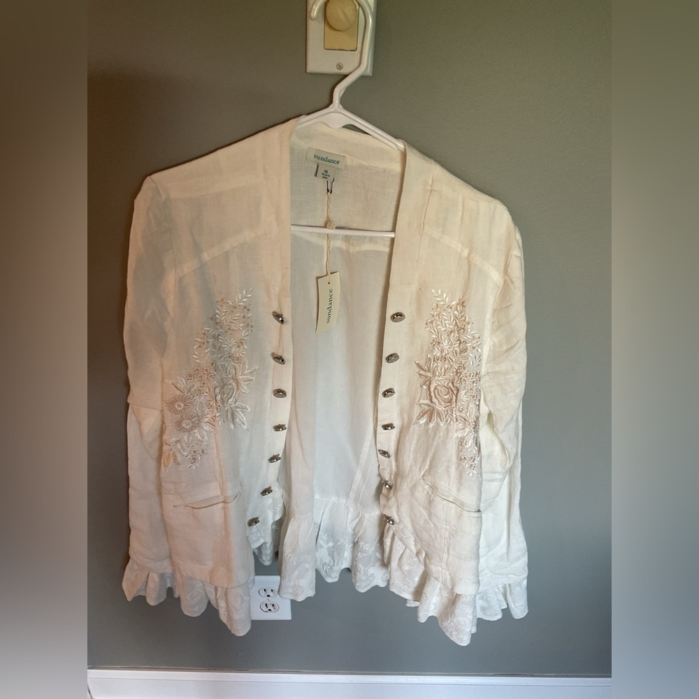 Sundance White Lace Blazer with Floral Embroidery